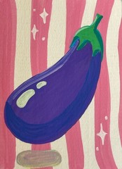 OOAK Original ACEO Eggplant Painting Vegetable Pop Art Card