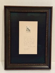 George Miksch Sutton Original Personalized Memento/Note, Signed, c1964, Framed