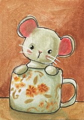ACEO Original Mixed Media Painting Art Mouse