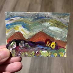 ACEO Artist Card 3.5 X 2.5 Abstract Landscape Acrylic Original Painting on Paper