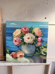 paintings on canvas original «Peonies under the sun” 12×12, oil on canvas