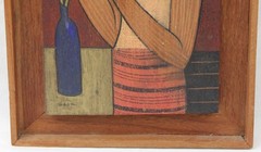 Udom Thai Vintage Modernist Painting Wood Carving Woman Still Life Figure