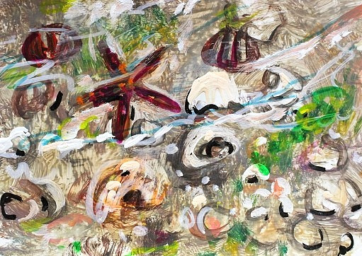 ORIGINAL ACEO Painting BEACH SHELL Ocean Sand Star Fish Summer Shore Sea ATC ART