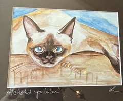 Watercolor Siamese Cat “Alcohol You Later” Painting Wall Art Signed 15×12 Framed