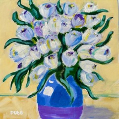 DUBE Original Painting Tulip Bouquet Vase 12 x12″ Wood Panel – Still Life
