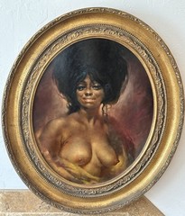 Julian Ritter Original Oil Painting – Rare Mid-Century Nude of a Black Woman