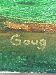 Original Painting Surreal Earth Sky Trees Dreamscape Clouds Signed Goug 22×28”