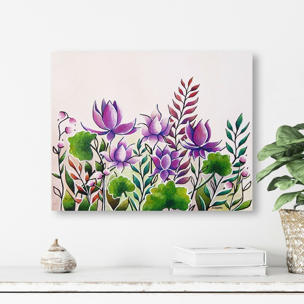 Lotus Flower Painting on Canvas Original Floral Art Purple Flowers Wall Decor