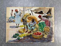 MILDRED C. JONES Caribbean Market Scene original WATERCOLOR PAINTING