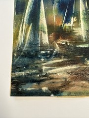 MUSEUM EXHIBITED PAINTING SAILING BOATS NAUTICAL CUBIST ABTRACT NEW YORK SILBER