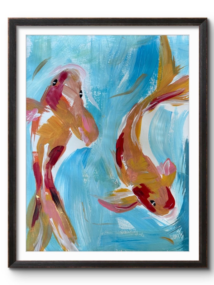 GOLD AND ORANGE KOI FISH 14×11 Still Life Original #137 Gallery PAPER Fine Art