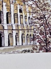 Original Watercolor Ink Painting Rome Colosseum Italy Signed Dated 2003 Toni