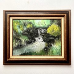 Large Vintage Oil Painting Landscape Waterfall Textured Signed 1976 26×32