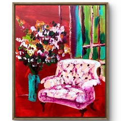 TITA PAINTZ Pink Tufted Chair With Flowers Hand Painted Wall Art 8×10 Canvas
