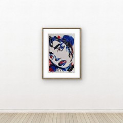Original Anime 7×10 Acrylic Painting Abstract Wall Art Navy Red Multicolor