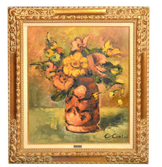 Georges CARLAN “ Flower “ Oil Painting Autograph H 27.5 x W 24.6 x D 2.5 in
