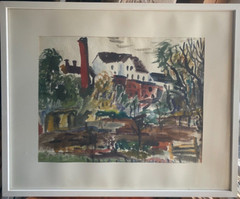 Aquarell Richard Schutz Fabrik Circa 1950 Garden Expressionist Antique Chimney