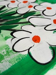 Original „White & Green Flowers – Set 4″ – Acrylic Painting 16×12“ Canvas Paper
