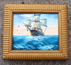 CLIPPER SAILING SHIP OCEAN WAVE VIEW HAND PAINTED 10″ OIL PAINTING GIFT S172