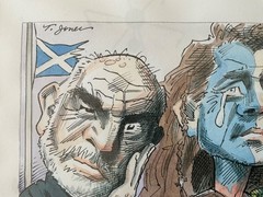 POLITICAL CARICATURE SCOTLAND VOTES NO SEAN CONNERY MEL GIBSON INDEPENDENCE REF
