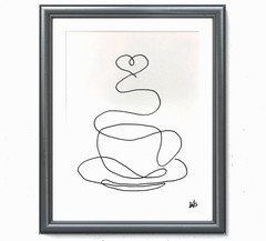Steamy coffee love modern line art painting 14X11 Gallery Paper original