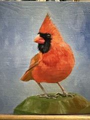 Winter Bird On The Fence Oil Painting On Wood