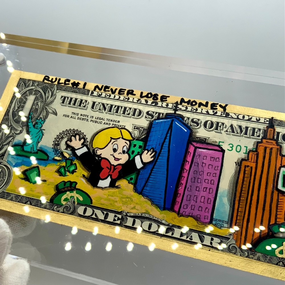 Richie Rich Money Art Painted Dollar Bill Currency Collector Pop Art Wall Street