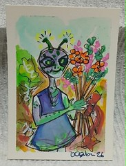 The Anomalous Family — Alien Chameleon Folk Celebrating Mother’s Day ACEO OOAK