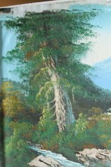 VTG Vibrant Oill Painting Canvas Landscape Mountain Trees Creek Signed S. S Kitt