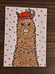 ACEO Original Whimsical Valentine Alpaca Watercolor Cartoon Painting