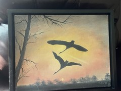 Flying Geese Painting On Canvas In Frame Signed J. Rohde 15 1/2 X 12 1/2