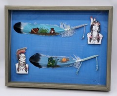 Hand Painted Feather Wall Art American West Indian Signed 17″x 13″