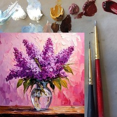 ORIGINAL Oil PAINTING on Canvas Lilac Textured Art 12×12 in Custom Order