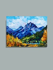 original oil painting Colorado Mountain Autumn Landscape Small wall art 6*8 in