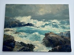 BENNETT BRADBURY PAINTING BEACH MAINE COAST ROCKS SEASCAPE LARGE OIL FAMOUS 30″