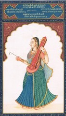 Handmade Miniature PaintingOf Ragini Playing Instrument On Silk 7.5×11.5 Inches