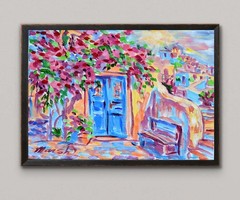 Original Mediterranean Village11x14 Impressionist Painting Acrylic Canvas Signed