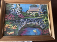 Vintage Craft Master Swan Lake Paint By Numbers Cottage Swan Framed Colorful
