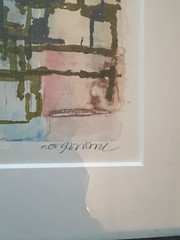 ABSTRACT WATERCOLOR SIGNED ILLEGIBLE ARTIST UNKNOWN FRAMED