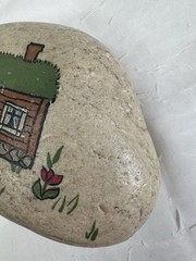 Vintage Hand Painted Rock Signed Gita Sweden Folk Art Swedish Desk Decor