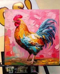 ORIGINAL Oil PAINTING on Canvas Rooster Textured Art 12×12 in Custom Order