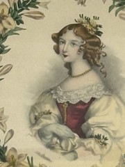 Antique 19th Century Hand-Colored Lithograph “ The Lilly Green Velvet Frame