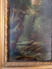 Antique American Hudson River School Waterfall Landscape Painting Unsigned