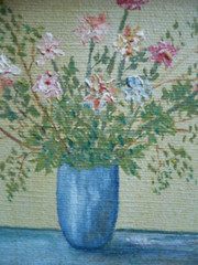 H.J. Schroeder, 1968 60s VINTAGE STILL LIFE MINIATURE OIL REALISM FLOWERS FLORAL