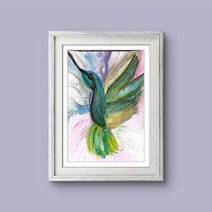 Ruby Throated Hummingbird Vibrant Abstract Impressionist Watercolor 5×7 Painting