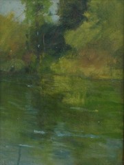 Antique Illegibly Signed Impressionist Oil On Board of A Summer River Landscape