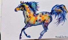 Original watercolor painting Signed horse running art,horse lover Best gift 3×5″