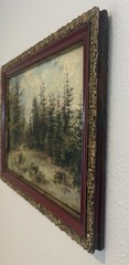 Antique 1905 Austrian School Oil Painting Forest Landscape AB Monogram
