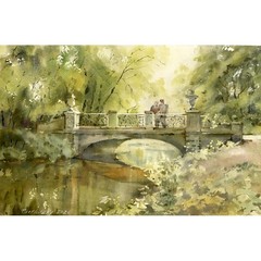 ORIGINAL Painting Impressionism Bridge Nimferburg Park I 14.5″x22.4Piter Ilitzky