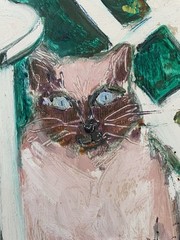 Vtg Cat Painting Retta Robbins Fredericksburg VA Avant-Garde Signed Original Art